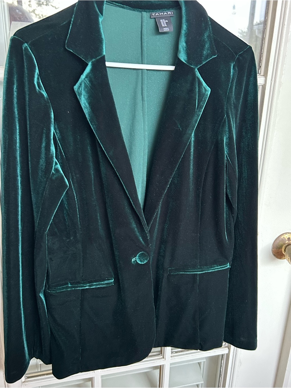 Tahari Emerald Green Velvet Single-Button Blazer